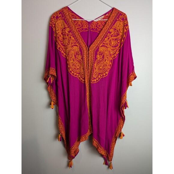 Soft Surroundings Blouse Womens S/M Magenta Embroidered Topper Kimono Catalpa - Picture 3 of 12